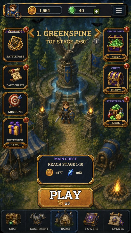 The camp: battle pass, quests, chest and the PLAY button