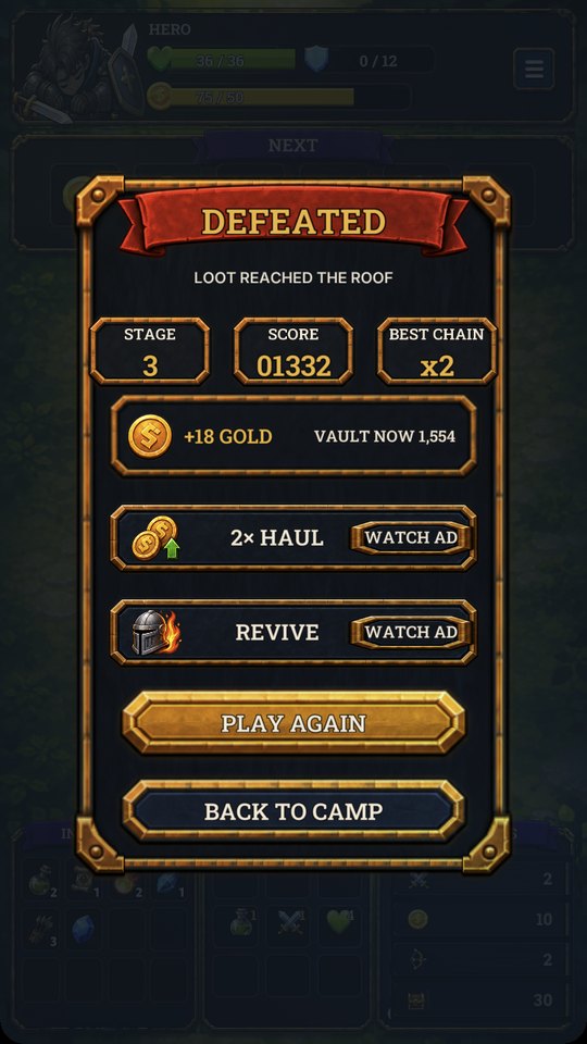 The result card after a run