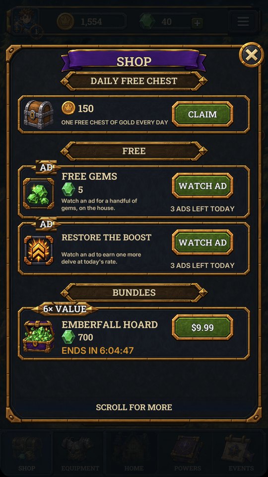 The shop with a daily chest and bundles